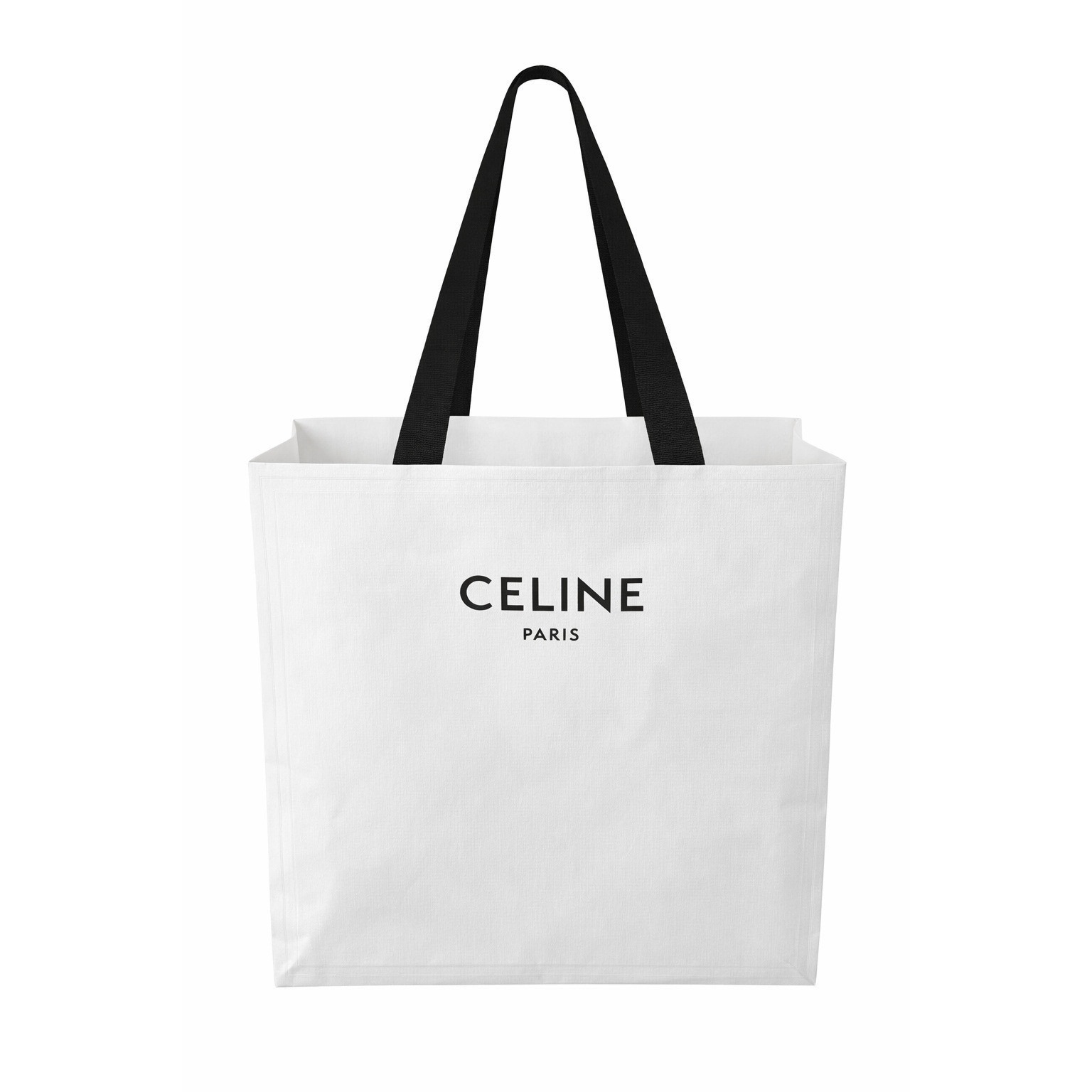 Celine Paris Large White Shopping Tote Bag 16'x16'x7' Black Handles Store Bag